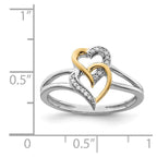 Sterling Silver Rhodium Plated with 14K Yellow Gold Diamond Heart Ring