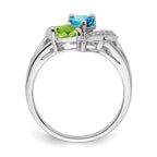 Sterling Silver Rhodium Blue Topaz Peridot Diam. Ring