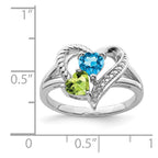 Sterling Silver Rhodium Blue Topaz Peridot Diam. Ring