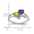 Sterling Silver Rhodium Amethyst & Peridot Diam. Ring