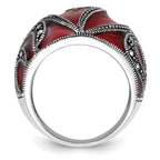 Sterling Silver Polished & Antiqued Marcasite & Red Epoxy Heart Ring