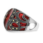 Sterling Silver Polished & Antiqued Marcasite & Red Epoxy Heart Ring