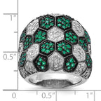 Sterling Silver w/ Black Rhodium Green Glass & CZ Honeycomb Ring