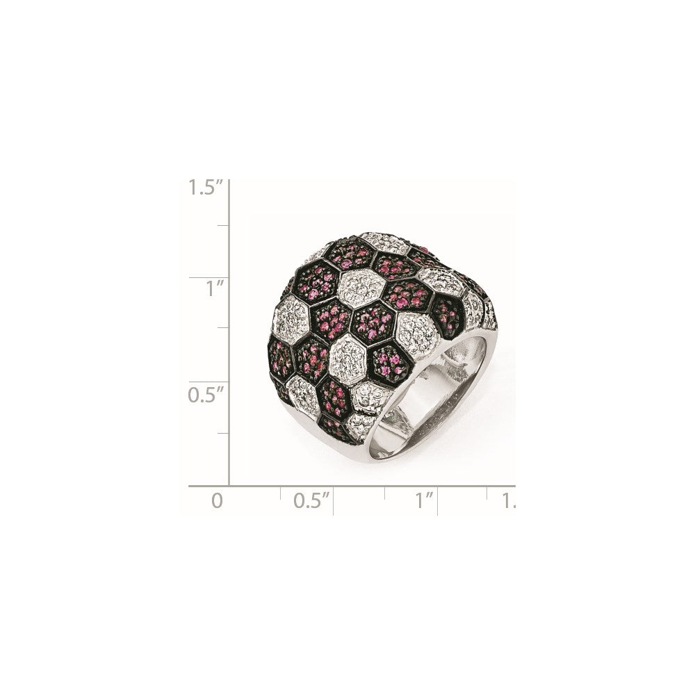Sterling Silver & Black Rhodium Synthetic Ruby & CZ Ring
