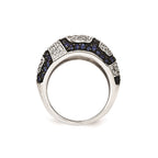 Sterling Silver & Black Rhodium Blue Glass & CZ Ring