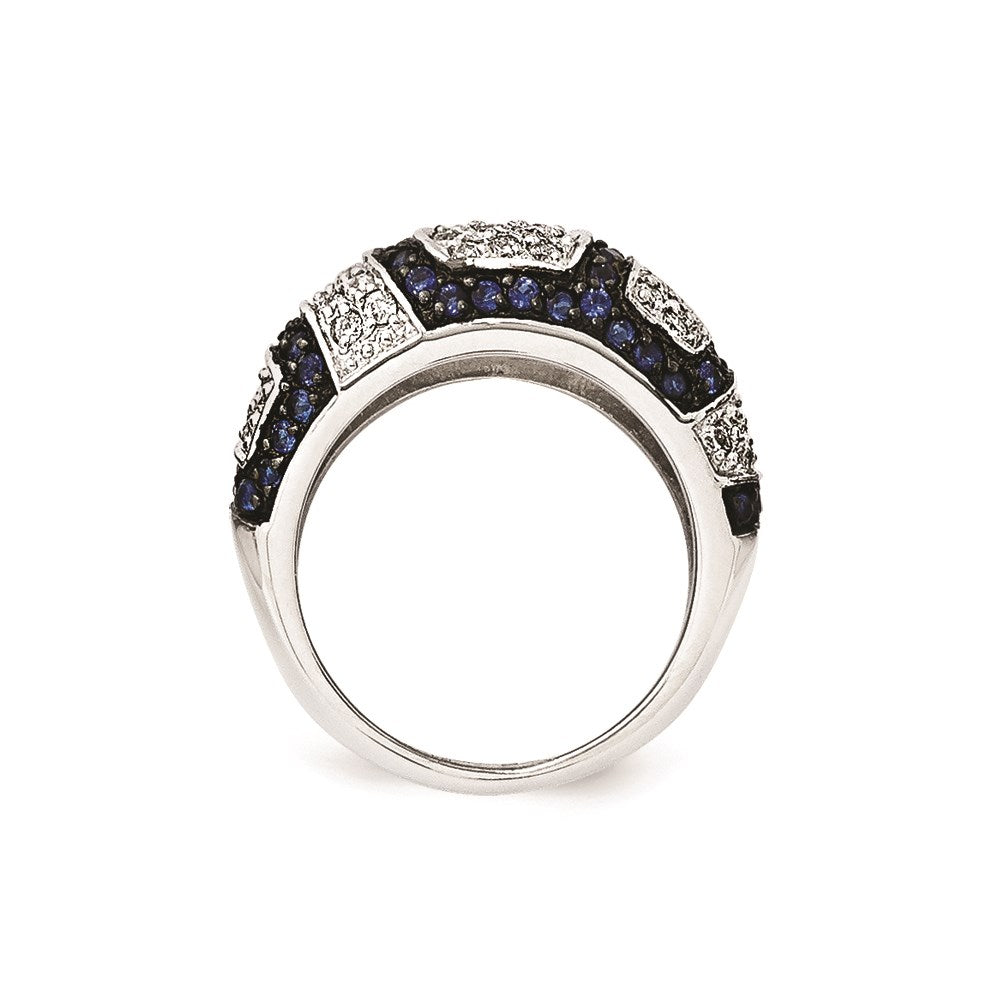 Sterling Silver & Black Rhodium Blue Glass & CZ Ring