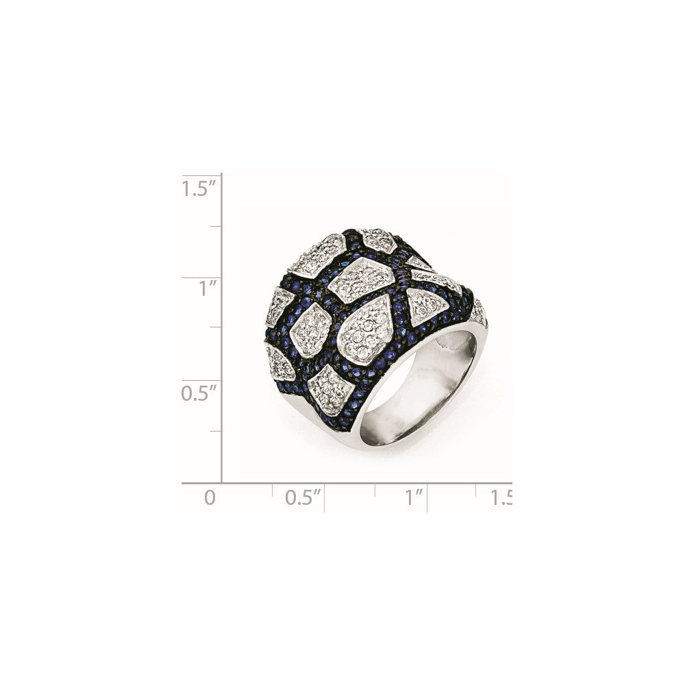Sterling Silver & Black Rhodium Blue Glass & CZ Ring