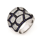 Sterling Silver & Black Rhodium Blue Glass & CZ Ring