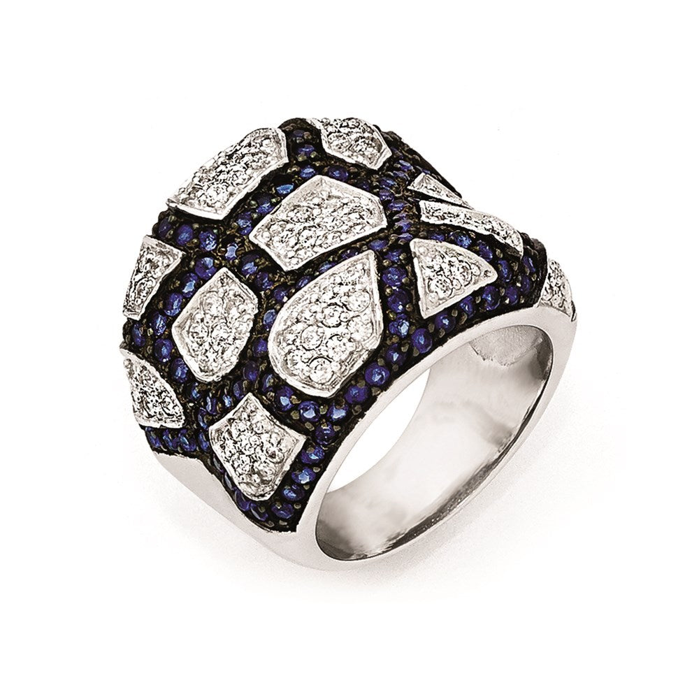 Sterling Silver & Black Rhodium Blue Glass & CZ Ring