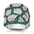 Sterling Silver & Black Rhodium Green Glass & CZ Ring