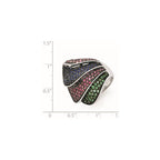 Sterling Silver Black Rhodium Blue/Grn Glass Lt & Drk Synth. Ruby Ring