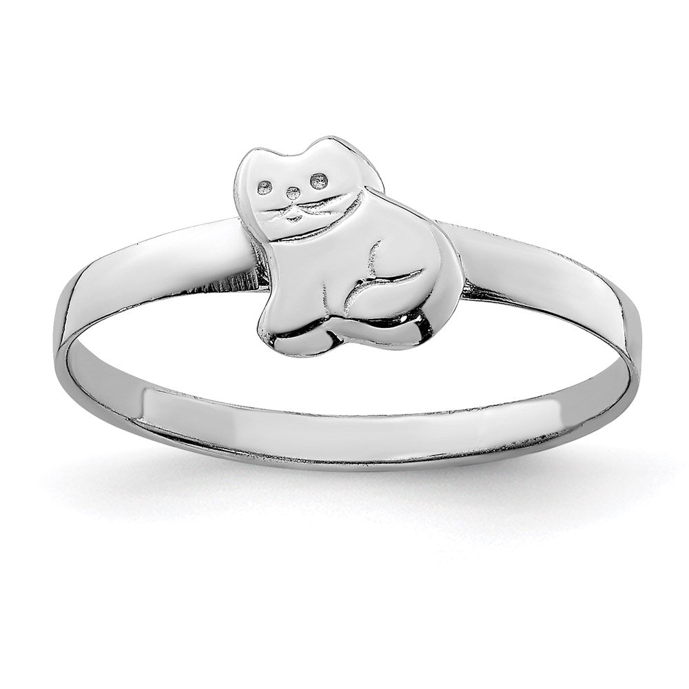 Sterling Silver RH Plated Child's Polished Kitty Cat Ring