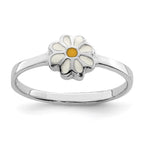 Sterling Silver RH-plated White & Yellow Enameled Daisy Children's Ring