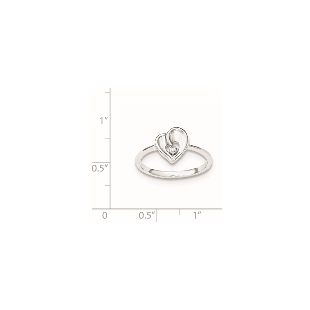 Sterling Silver Polished & Sandblast CZ Heart Ring
