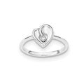 Sterling Silver Polished & Sandblast CZ Heart Ring