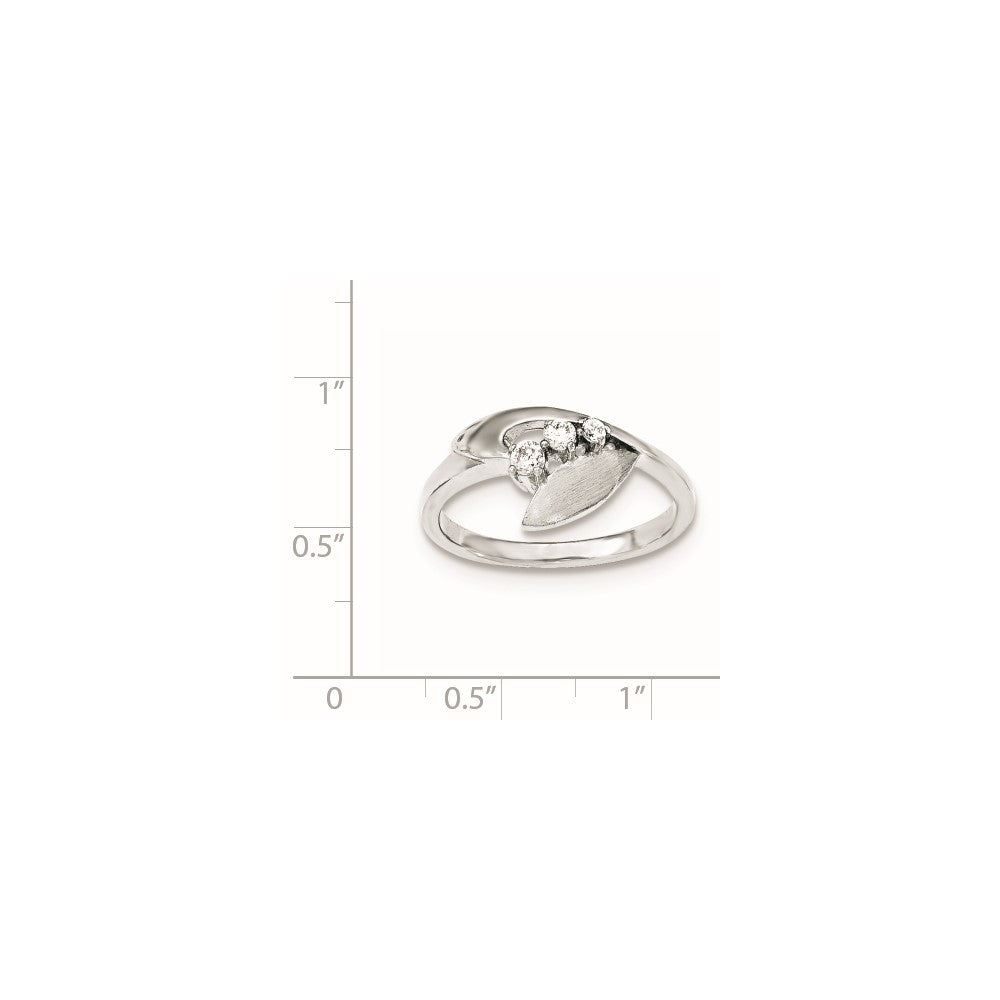 Sterling Silver Polished And Brushed CZ Ring