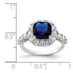Sterling Silver Rhodium-plated Polished Blue Glass and CZ Ring