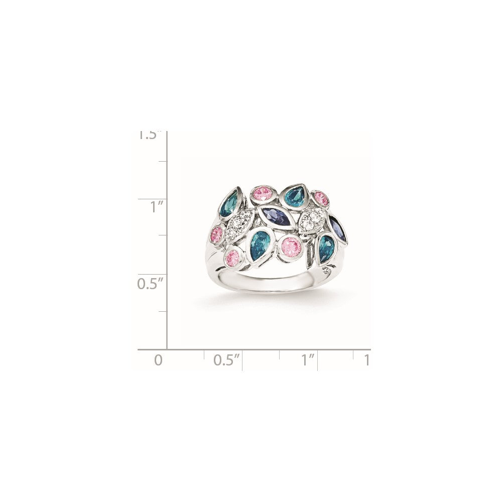 Sterling Silver Pink & Blue CZ Ring