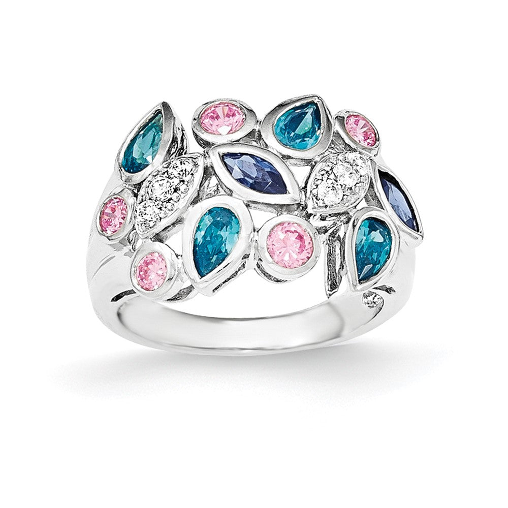 Sterling Silver Pink & Blue CZ Ring