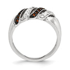 Sterling Silver Polished CZ & Red Glass Stone Ring