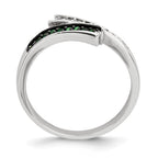 Sterling Silver Polished CZ & Green Glass Stone Ring