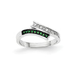 Sterling Silver Polished CZ & Green Glass Stone Ring