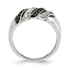 Sterling Silver Polished CZ & Green Glass Stone Ring