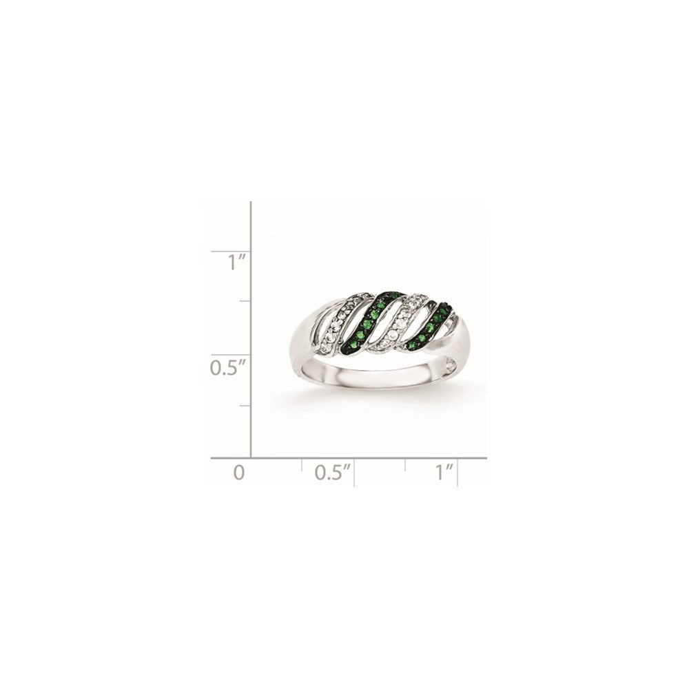 Sterling Silver Polished CZ & Green Glass Stone Ring