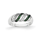 Sterling Silver Polished CZ & Green Glass Stone Ring