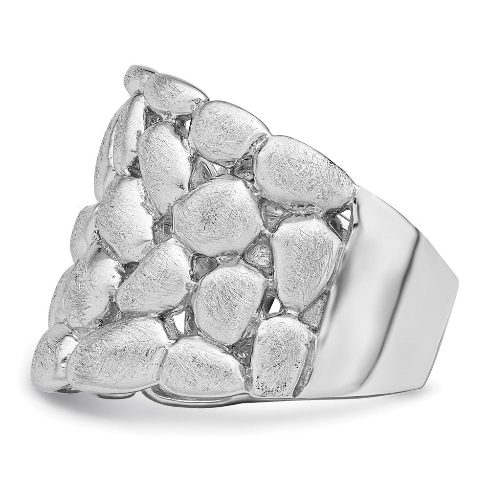 Sterling Silver Rhodium-plated Polished & Satin Textured Nugget Ring
