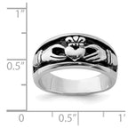 Sterling Silver Rhodium-plated Antiqued Claddagh Ring