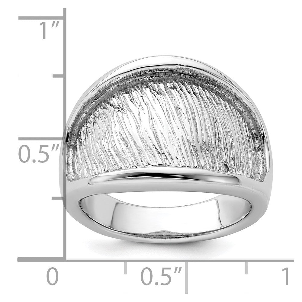 Sterling Silver Rhodium-plated Textured and Polished Ring