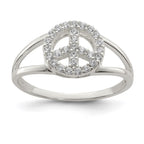 Sterling Silver Polished CZ Peace Sign Ring