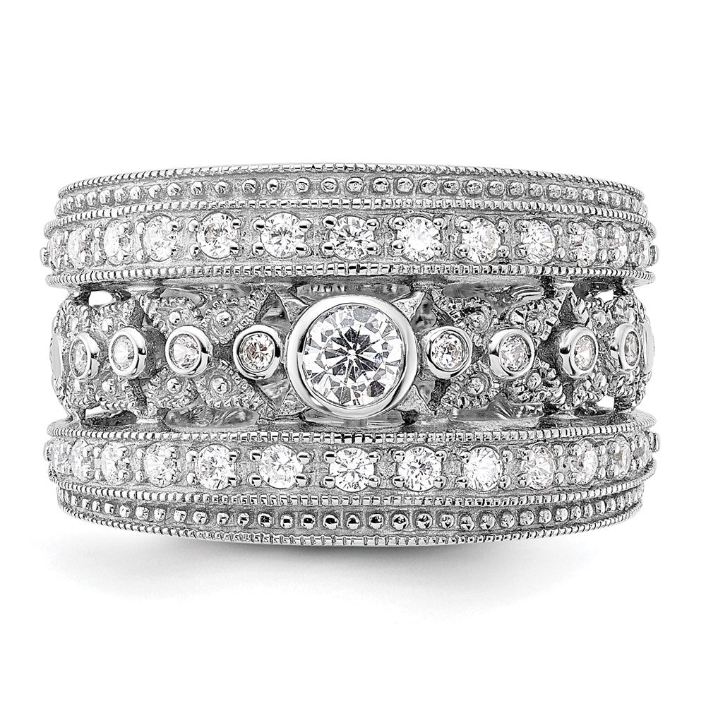 Sterling Silver Rhodium-plated w/CZ Ring