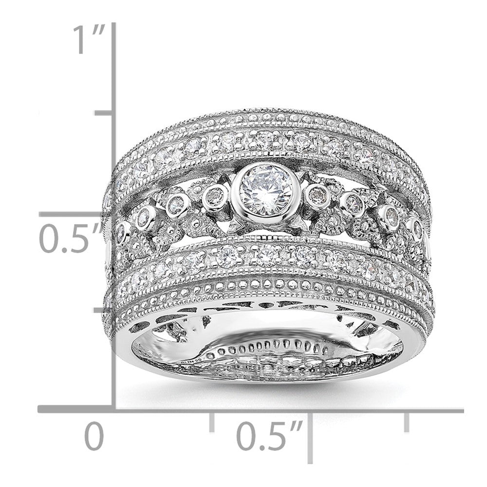 Sterling Silver Rhodium-plated w/CZ Ring