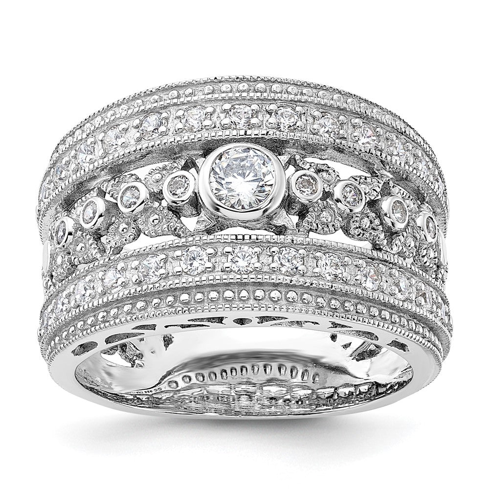 Sterling Silver Rhodium-plated w/CZ Ring