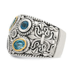 Sterling Silver RH-plated w/14k Gold and Blue Topaz Fancy Ring