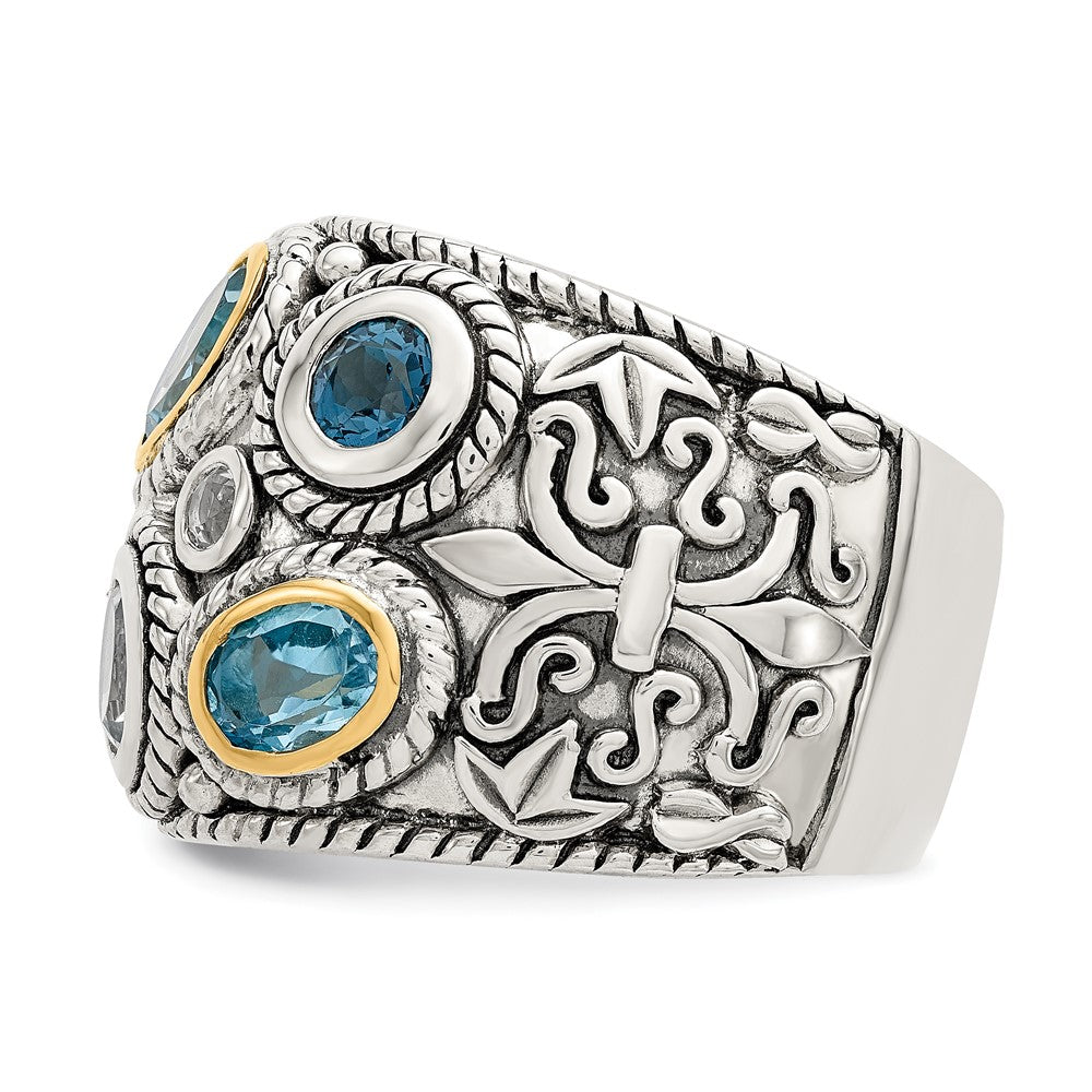 Sterling Silver RH-plated w/14k Gold and Blue Topaz Fancy Ring