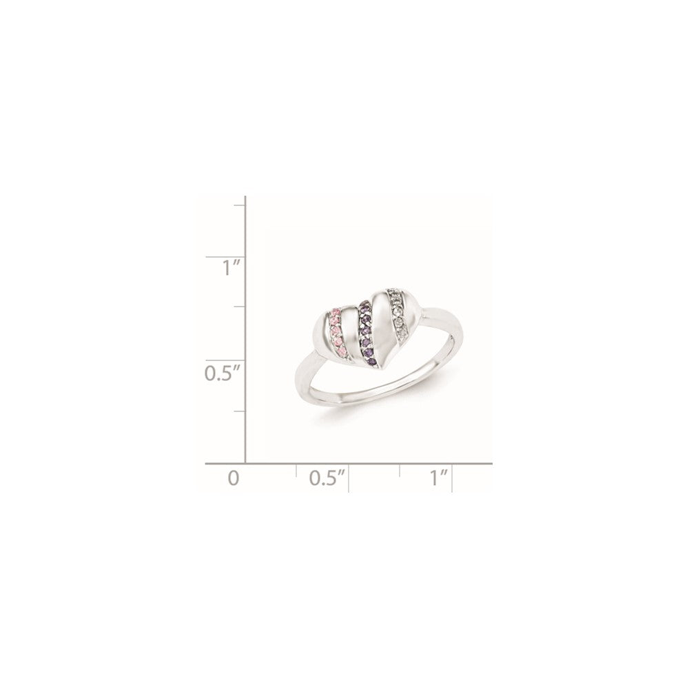 Sterling Silver Purple, Pink & Clear CZ Heart Ring
