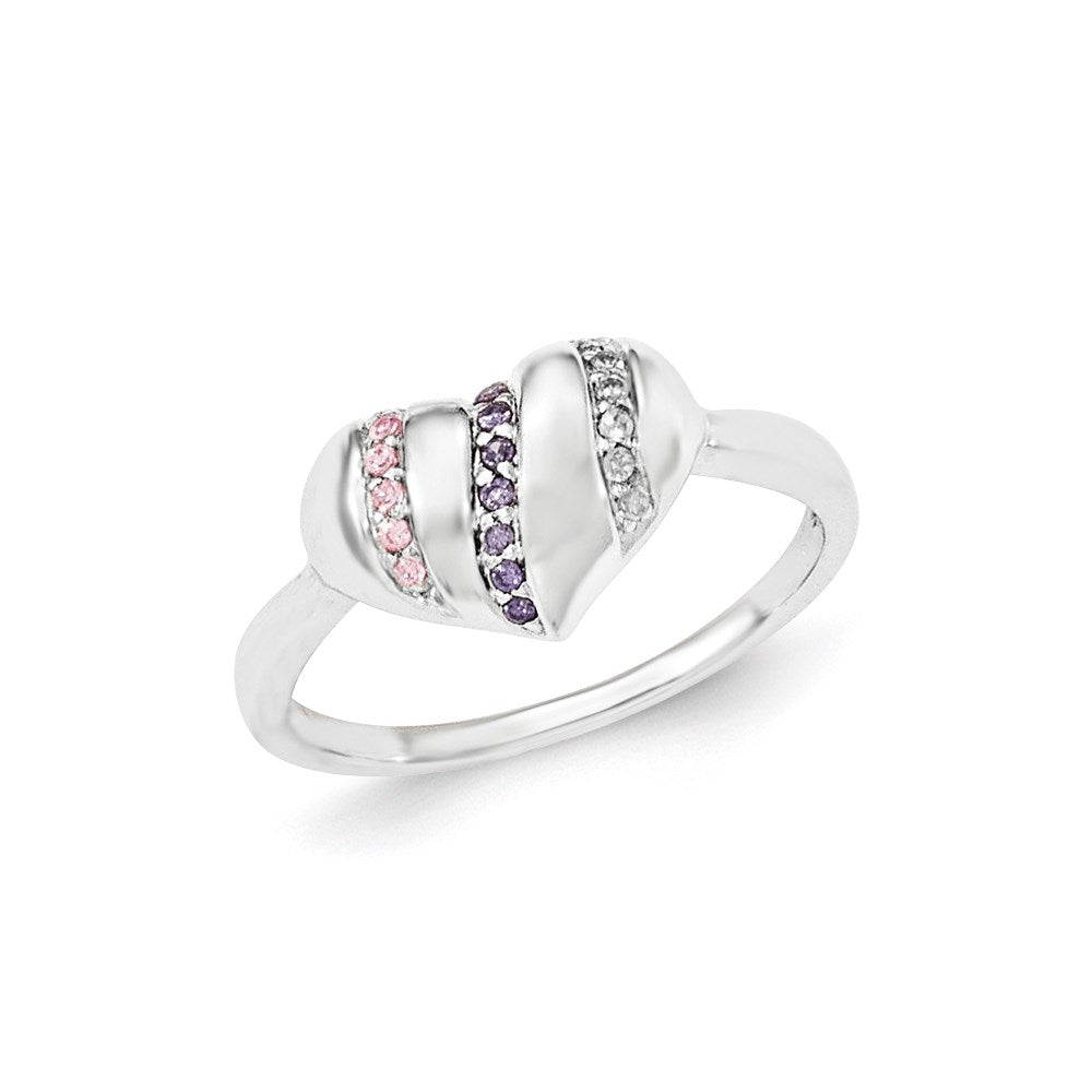 Sterling Silver Purple, Pink & Clear CZ Heart Ring