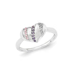 Sterling Silver Purple, Pink & Clear CZ Heart Ring