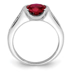 Sterling Silver Rhodium-plated Synthetic Ruby and CZ Bezel Ring