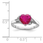 Sterling Silver Rhodium-plated CZ and Synthetic Ruby Heart Ring