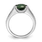Sterling Silver Rhodium-plated Green & White Bezel CZ Ring