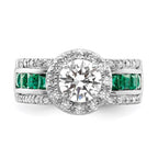 Sterling Silver Rhodium-plated CZ and Lab Created Emerald Ring