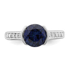 Sterling Silver Rhodium-plated Synthetic Blue Sapphire and CZ Bezel Ring