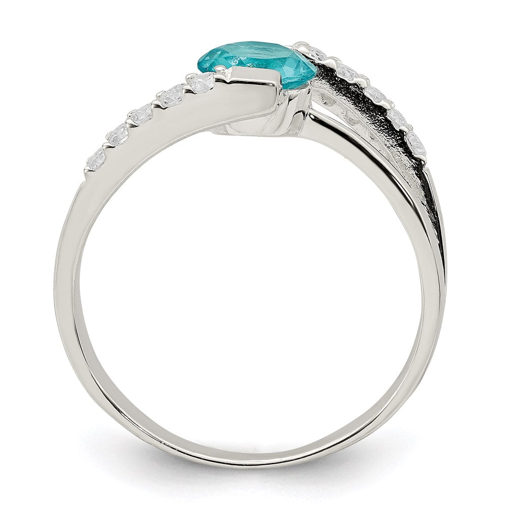 Sterling Silver Blue CZ w/CZ Accents Ring