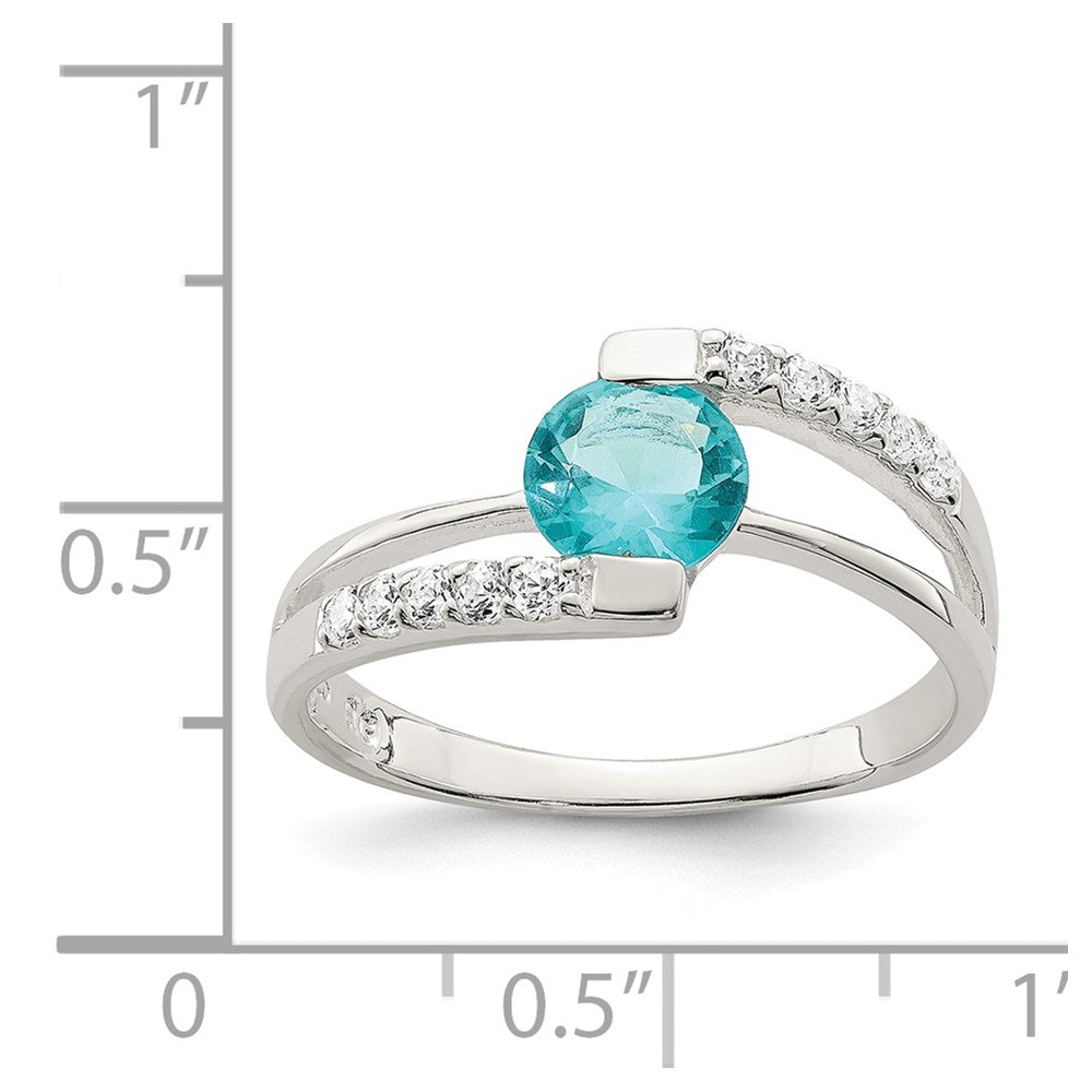 Sterling Silver Blue CZ w/CZ Accents Ring
