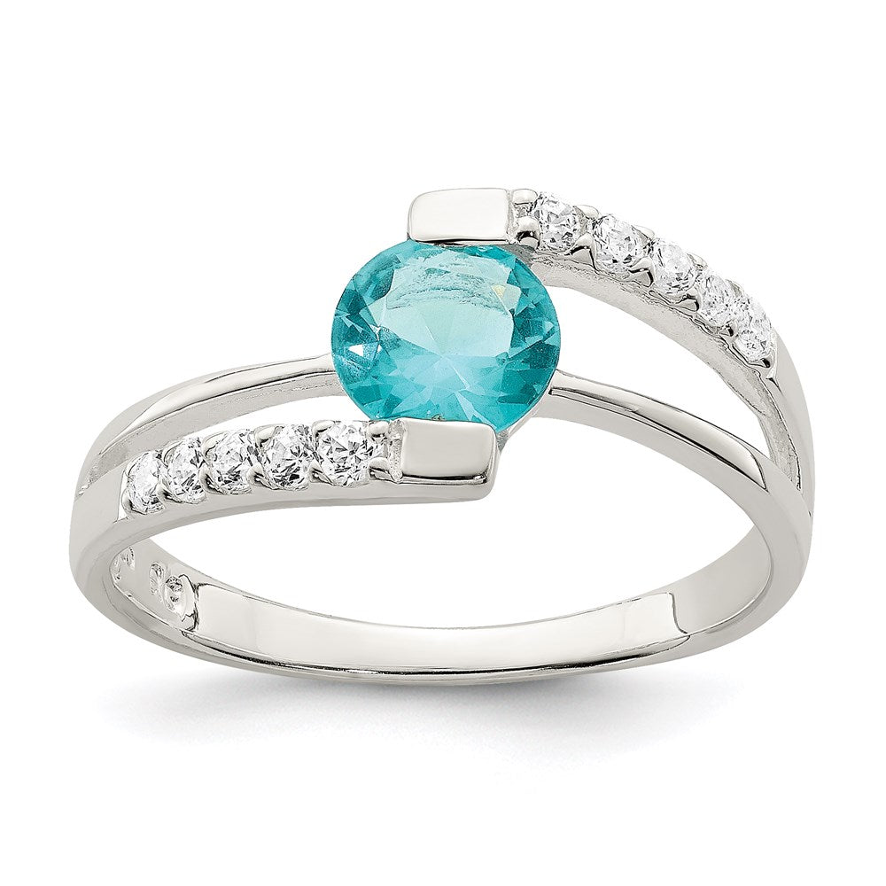 Sterling Silver Blue CZ w/CZ Accents Ring