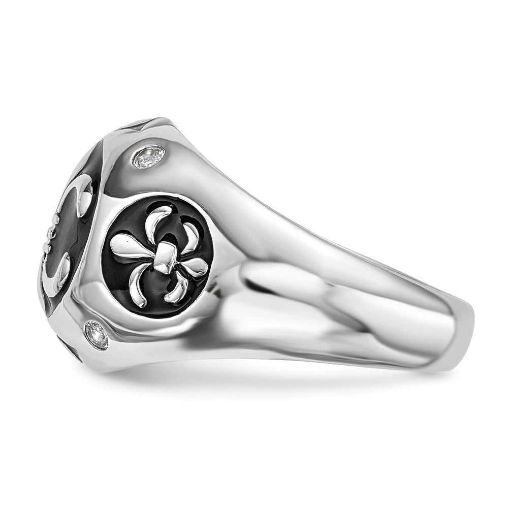 Sterling Silver Rhodium-plated Polished White Topaz Fleur De Lis Ring